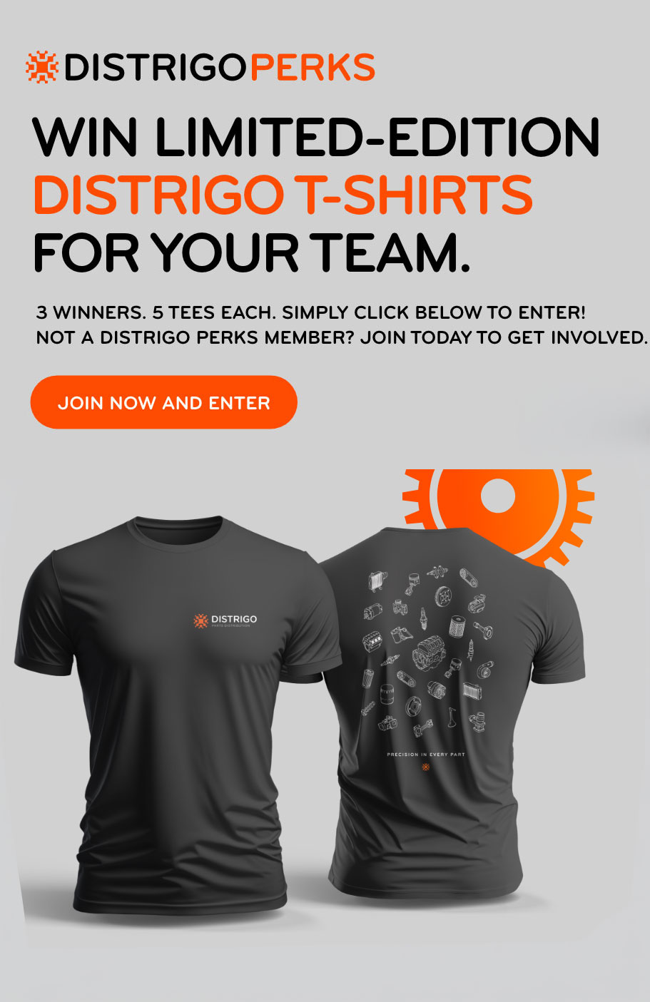 Distrigo April t-shirt competition banner for non-Perks customers