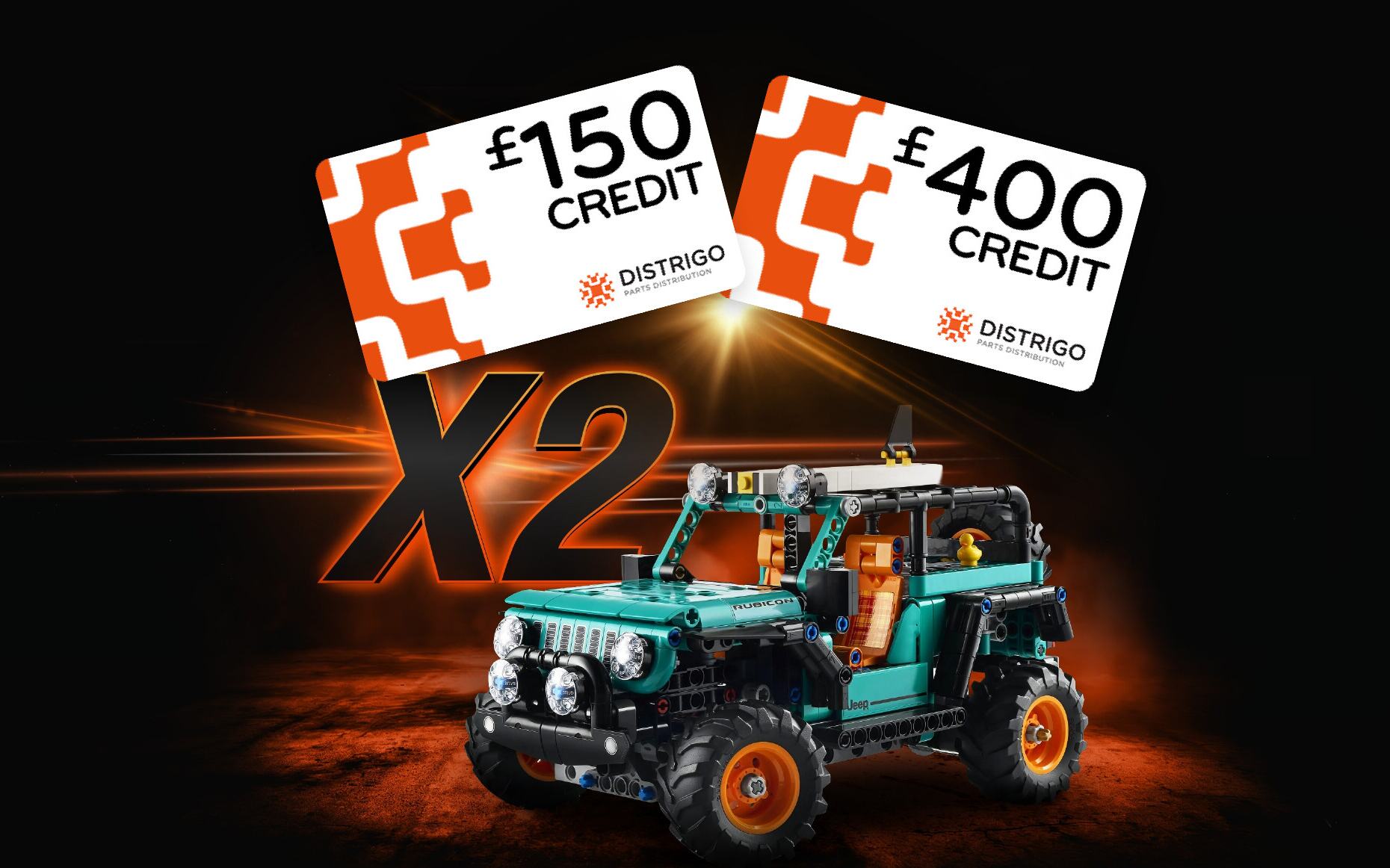 Two Distrigo credit cards, double rewards and a LEGO Jeep Wrangler